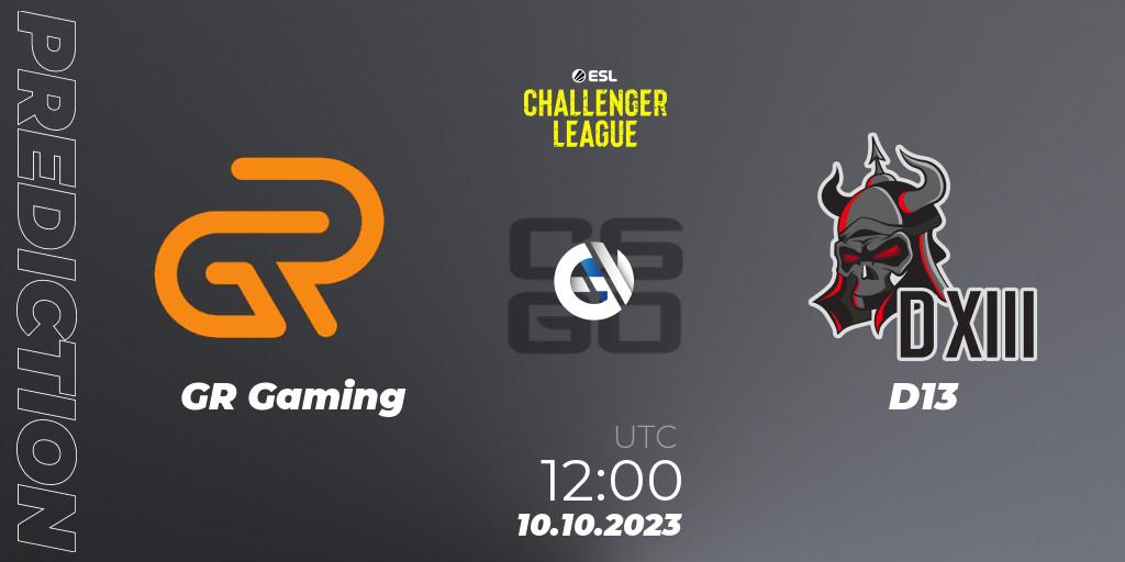 GR Gaming contre D13 : prédiction de match. 10.10.23. CS2 (CS:GO), ESL Challenger League Season 46: Asia-Pacific
