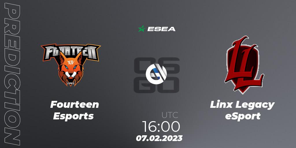 Fourteen Esports contre Linx Legacy eSport : prédiction de match. 17.02.23. CS2 (CS:GO), ESEA Season 44: Advanced Division - Europe