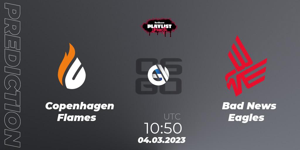 Copenhagen Flames contre Bad News Eagles : prédiction de match. 04.03.2023 at 10:50. Counter-Strike (CS2), BetBoom Playlist. Urbanistic