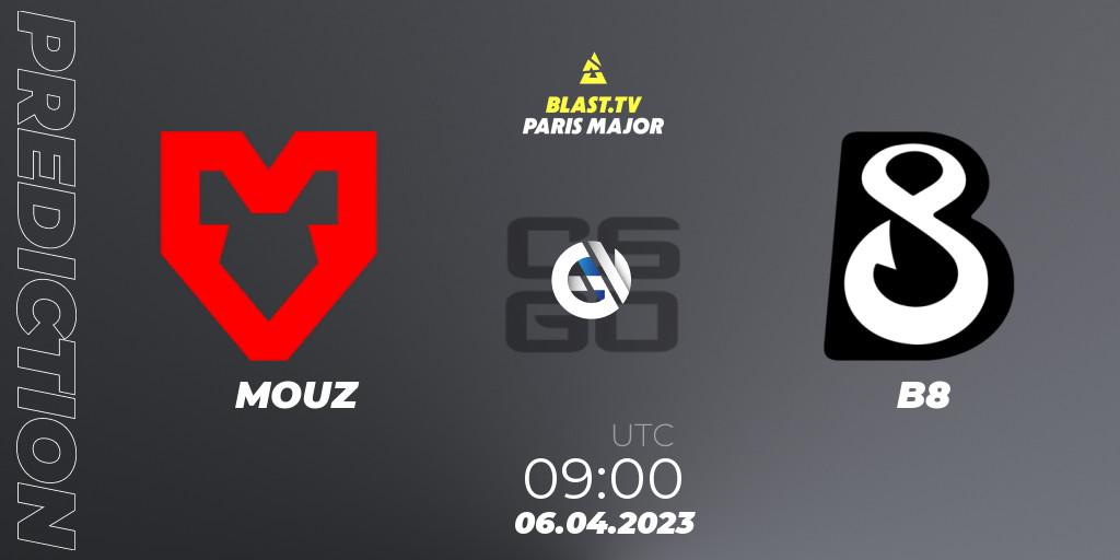 MOUZ contre B8 : prédiction de match. 06.04.23. CS2 (CS:GO), BLAST.tv Paris Major 2023 Europe RMR A