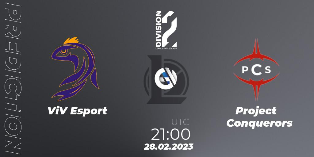 ViV Esport contre Project Conquerors : prédiction de match. 28.02.2023 at 21:15. LoL, LFL Division 2 Spring 2023 - Group Stage