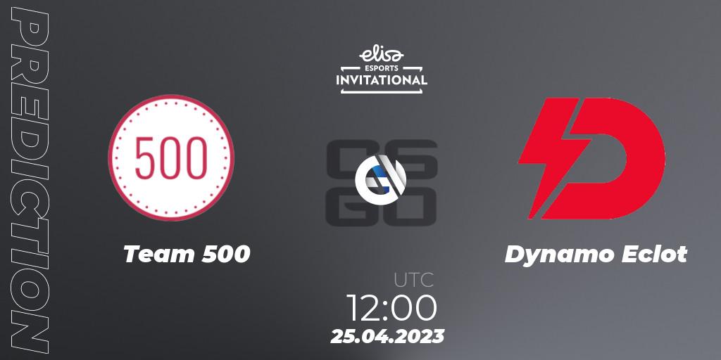 Team 500 contre Dynamo Eclot : prédiction de match. 25.04.2023 at 12:00. Counter-Strike (CS2), Elisa Invitational Spring 2023