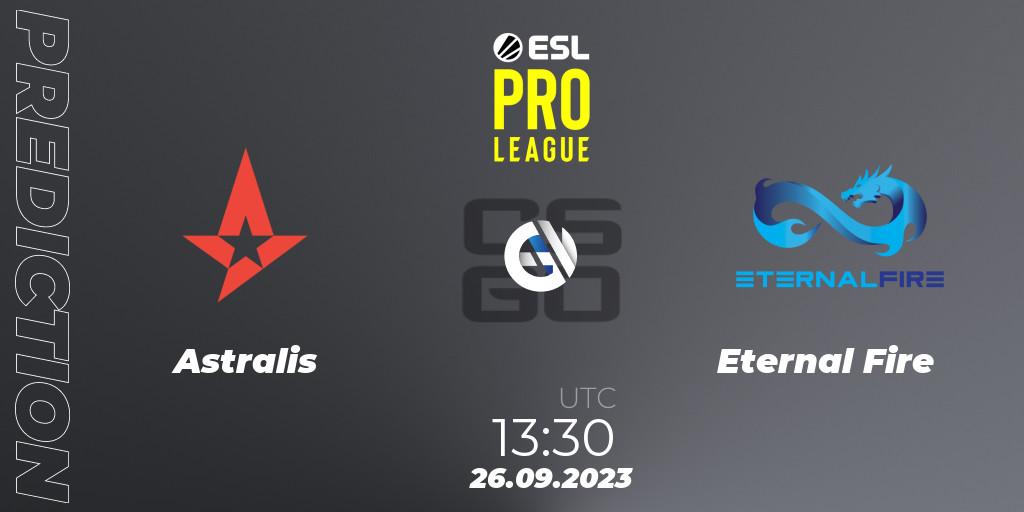 Astralis contre Eternal Fire : prédiction de match. 26.09.2023 at 13:30. Counter-Strike (CS2), ESL Pro League Season 18