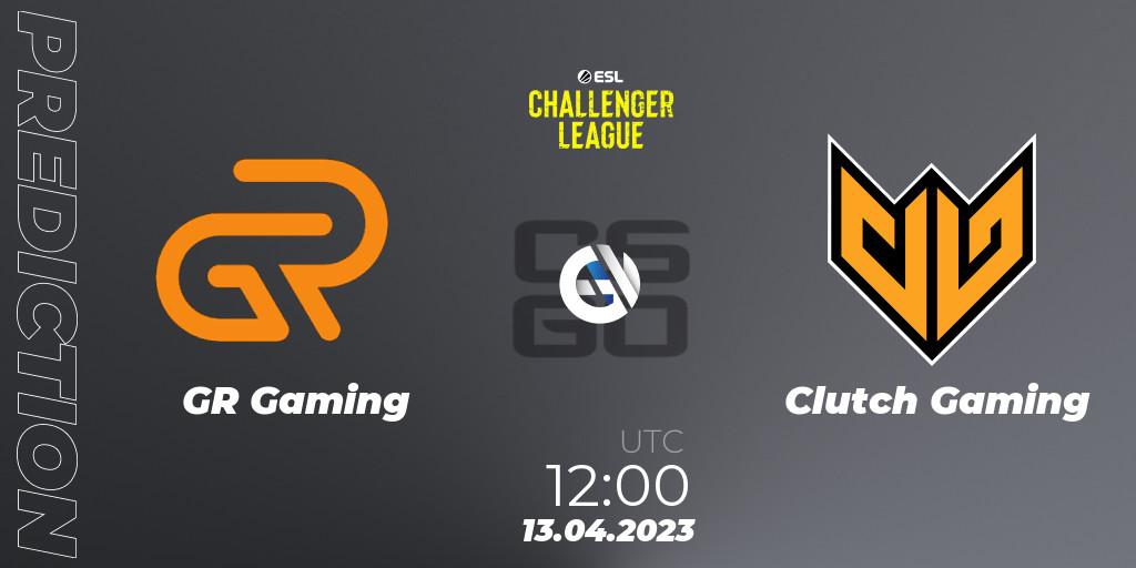 GR Gaming contre Clutch Gaming : prédiction de match. 13.04.2023 at 12:00. Counter-Strike (CS2), ESL Challenger League Season 45: Asia-Pacific