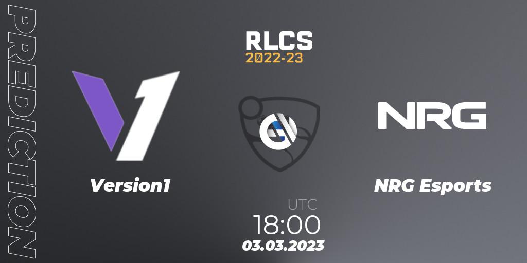 Version1 contre NRG Esports : prédiction de match. 03.03.2023 at 18:00. Rocket League, RLCS 2022-23 - Winter: North America Regional 3 - Winter Invitational