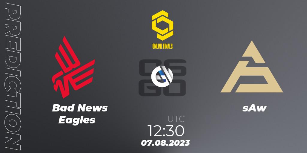 Bad News Eagles contre sAw : prédiction de match. 07.08.2023 at 12:50. Counter-Strike (CS2), CCT 2023 Online Finals 2