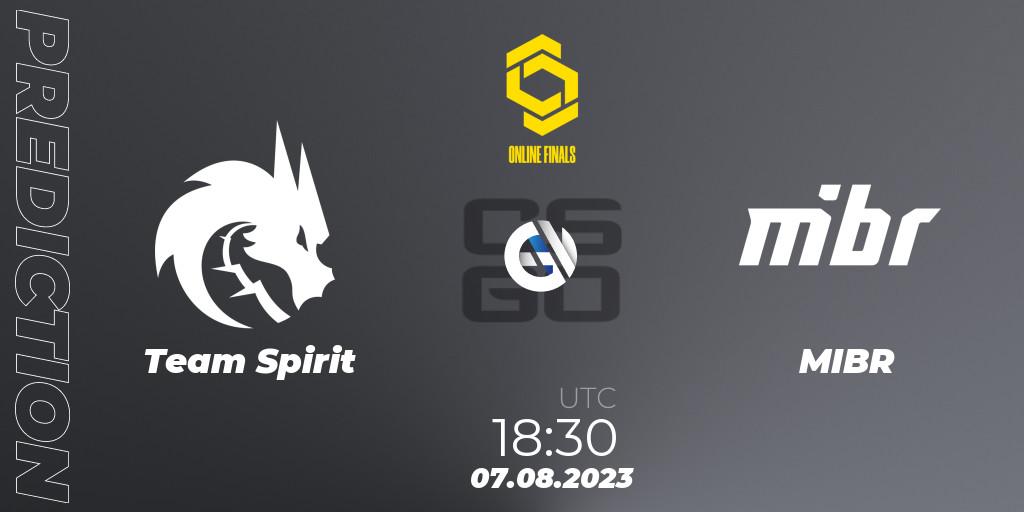 Team Spirit contre MIBR : prédiction de match. 07.08.2023 at 19:40. Counter-Strike (CS2), CCT 2023 Online Finals 2