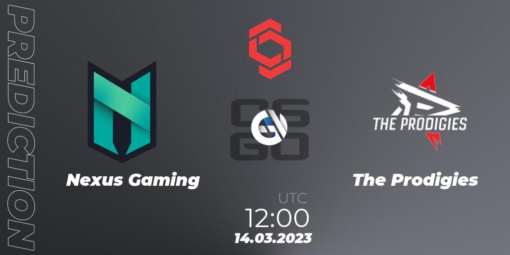 Nexus Gaming contre The Prodigies : prédiction de match. 14.03.2023 at 12:10. Counter-Strike (CS2), CCT Central Europe Series 5 Closed Qualifier