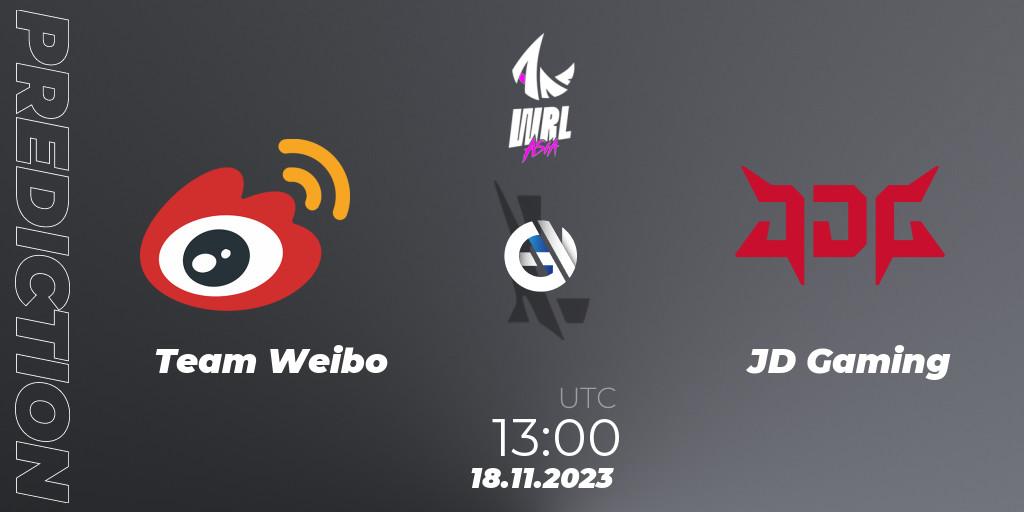 Team Weibo contre JD Gaming : prédiction de match. 18.11.2023 at 13:00. Wild Rift, WRL Asia 2023 - Season 2 - Regular Season