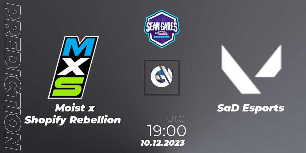 Moist x Shopify Rebellion contre SaD Esports : prédiction de match. 10.12.2023 at 19:00. VALORANT, Sean Gares Showdown
