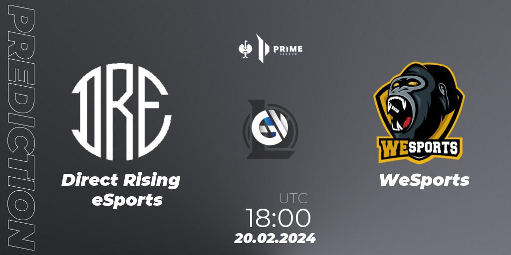 Direct Rising eSports contre WeSports : prédiction de match. 20.02.2024 at 18:00. LoL, Prime League 2nd Division