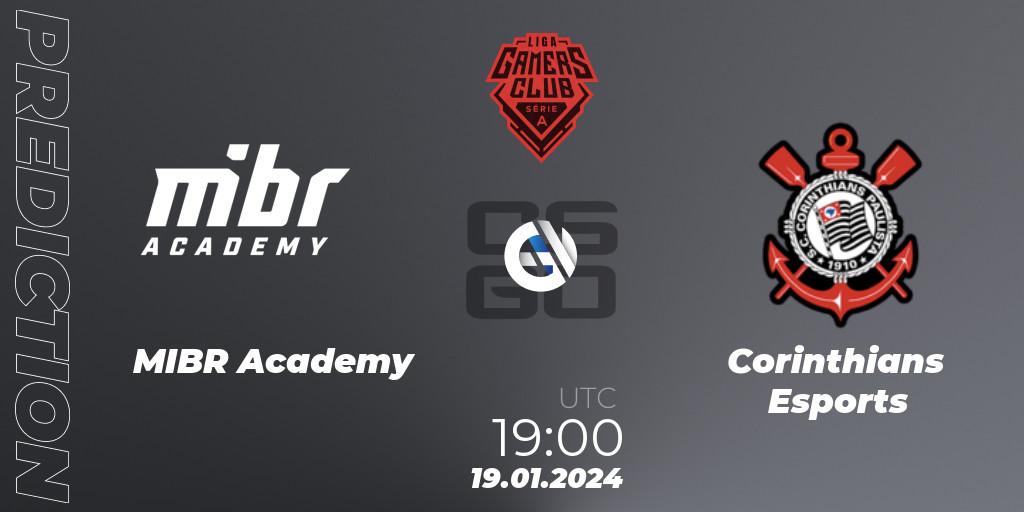 MIBR Academy contre Corinthians Esports : prédiction de match. 19.01.2024 at 19:00. Counter-Strike (CS2), Gamers Club Liga Série A: January 2024