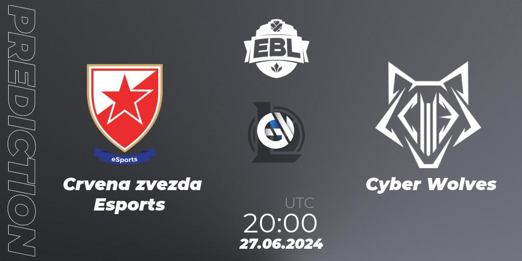 Crvena zvezda Esports contre Cyber Wolves : prédiction de match. 27.06.2024 at 20:00. LoL, Esports Balkan League Season 15