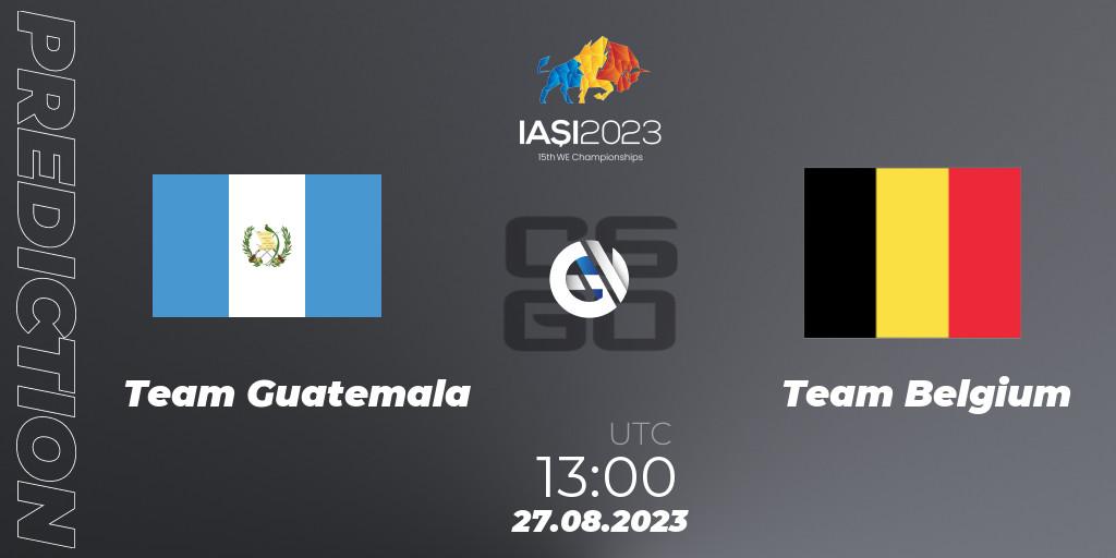 Team Guatemala contre Team Belgium : prédiction de match. 27.08.2023 at 16:10. Counter-Strike (CS2), IESF World Esports Championship 2023