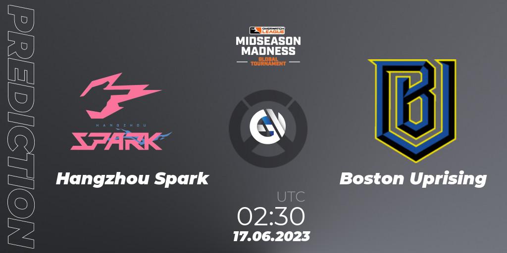 Hangzhou Spark contre Boston Uprising : prédiction de match. 17.06.2023 at 03:30. Overwatch, Overwatch League 2023 - Midseason Madness