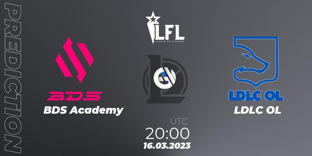 BDS Academy contre LDLC OL : prédiction de match. 16.03.2023 at 20:00. LoL, LFL Spring 2023 - Group Stage