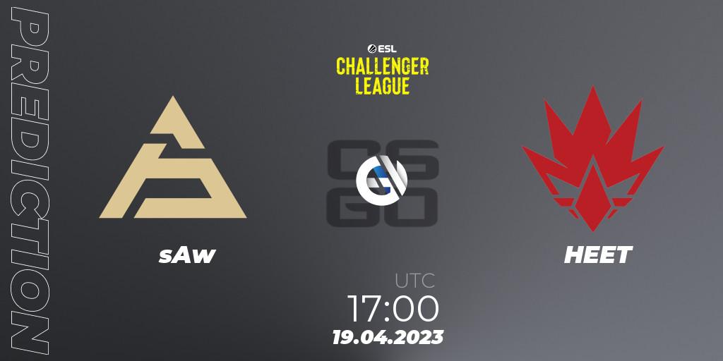 sAw contre HEET : prédiction de match. 19.04.2023 at 17:00. Counter-Strike (CS2), ESL Challenger League Season 45: Europe