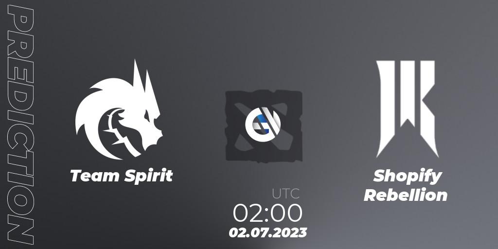 Team Spirit contre Shopify Rebellion : prédiction de match. 02.07.2023 at 02:00. Dota 2, Bali Major 2023 - Group Stage
