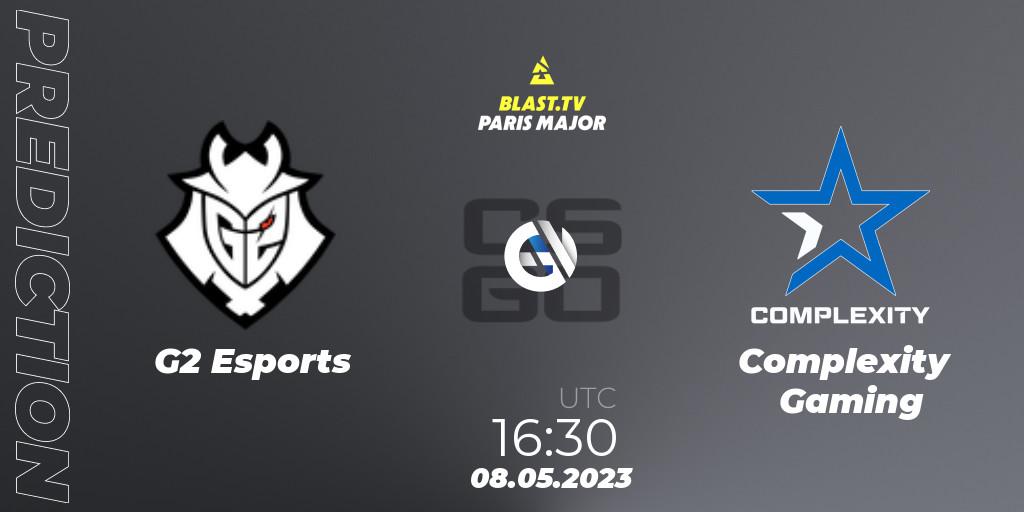 G2 Esports contre Complexity Gaming : prédiction de match. 08.05.2023 at 16:00. Counter-Strike (CS2), BLAST Paris Major 2023 Challengers Stage