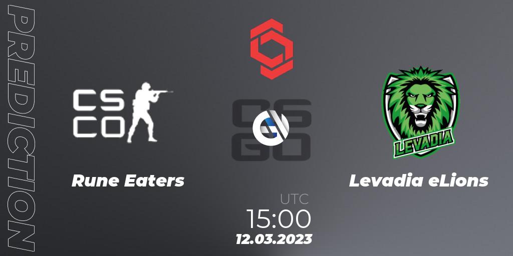 Rune Eaters contre Levadia eLions : prédiction de match. 12.03.2023 at 15:50. Counter-Strike (CS2), CCT Central Europe Series 5 Closed Qualifier