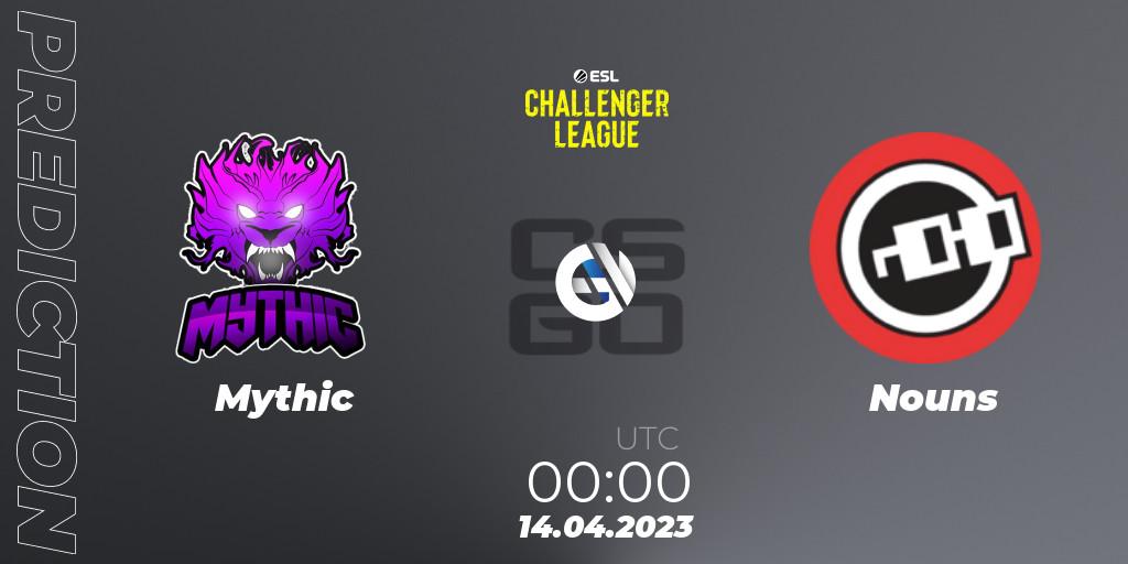Mythic contre Nouns : prédiction de match. 20.04.2023 at 00:00. Counter-Strike (CS2), ESL Challenger League Season 45: North America