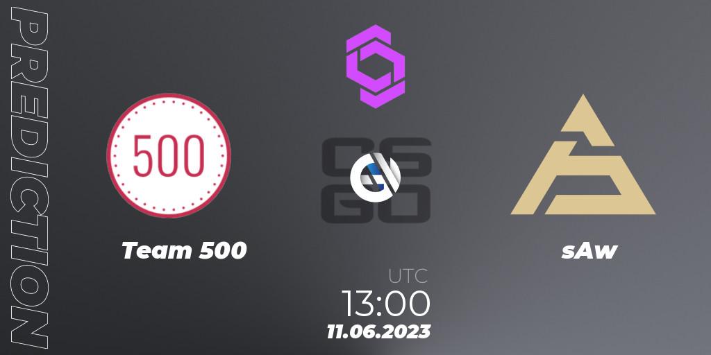 Team 500 contre sAw : prédiction de match. 11.06.2023 at 12:00. Counter-Strike (CS2), CCT West Europe Series 4