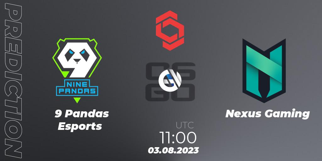 9 Pandas Esports contre Nexus Gaming : prédiction de match. 03.08.2023 at 11:00. Counter-Strike (CS2), CCT Central Europe Series #7