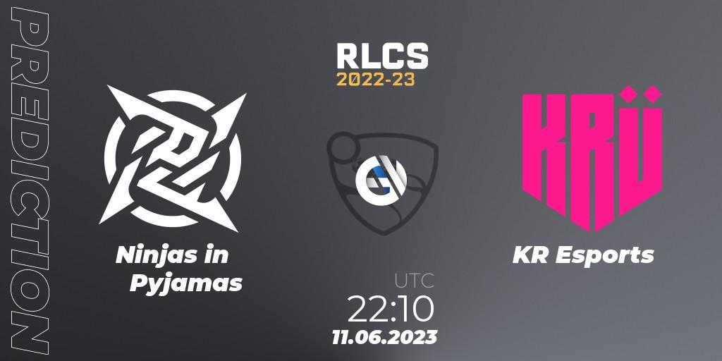 Ninjas in Pyjamas contre KRÜ Esports : prédiction de match. 11.06.2023 at 22:10. Rocket League, RLCS 2022-23 - Spring: South America Regional 3 - Spring Invitational