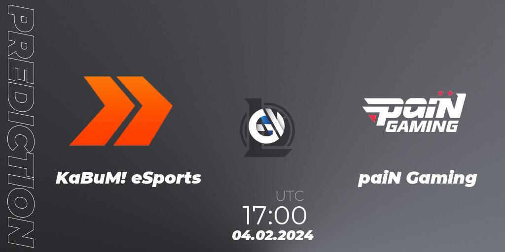 KaBuM! eSports contre paiN Gaming : prédiction de match. 04.02.2024 at 17:00. LoL, CBLOL Split 1 2024 - Group Stage