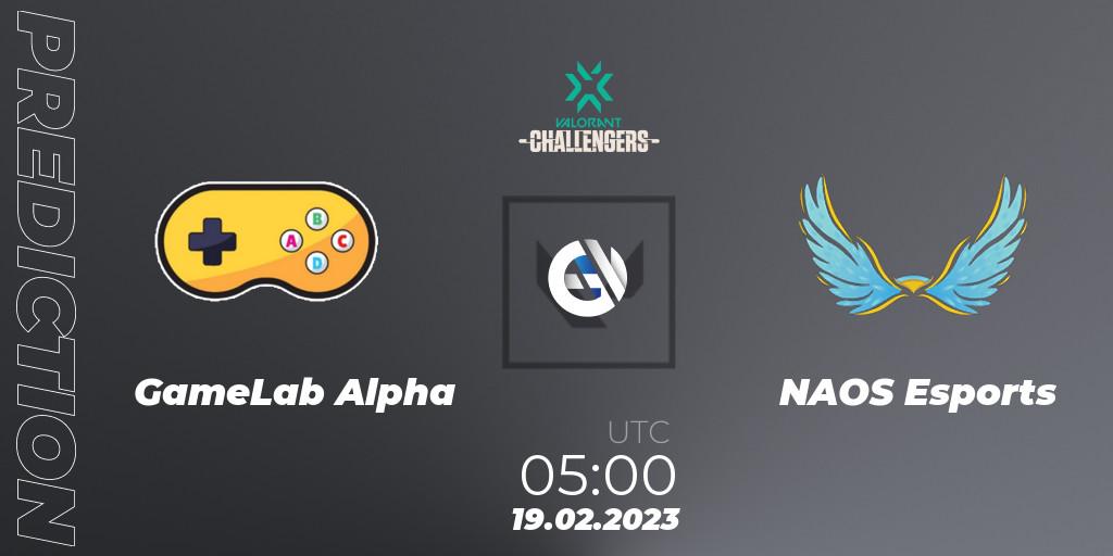 GameLab Alpha contre NAOS Esports : prédiction de match. 19.02.2023 at 05:00. VALORANT, VALORANT Challengers 2023: Philippines Split 1