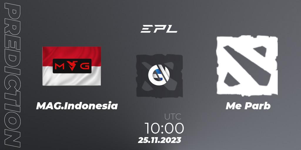 MAG.Indonesia contre Me Parb : prédiction de match. 25.11.2023 at 10:00. Dota 2, EPL World Series: Southeast Asia Season 1
