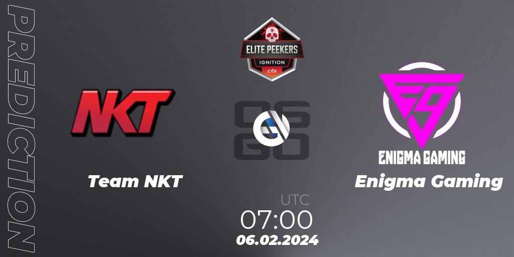 Team NKT contre Enigma Gaming : prédiction de match. 06.02.2024 at 07:00. Counter-Strike (CS2), Elite Peekers Ignition