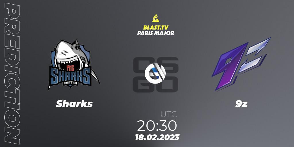 Sharks contre 9z : prédiction de match. 18.02.2023 at 20:30. Counter-Strike (CS2), BLAST.tv Paris Major 2023 South America RMR Closed Qualifier