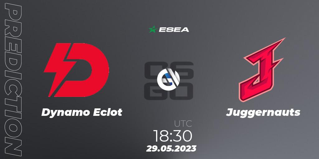Dynamo Eclot contre Juggernauts : prédiction de match. 29.05.2023 at 20:00. Counter-Strike (CS2), ESEA Advanced Season 45 Europe