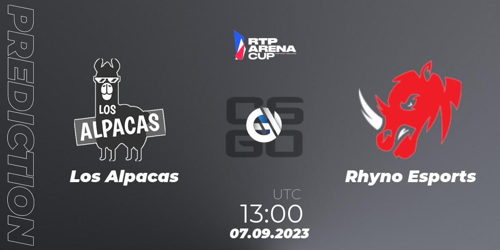 Los Alpacas contre Rhyno Esports : prédiction de match. 07.09.2023 at 13:00. Counter-Strike (CS2), RTP Arena Cup 2023