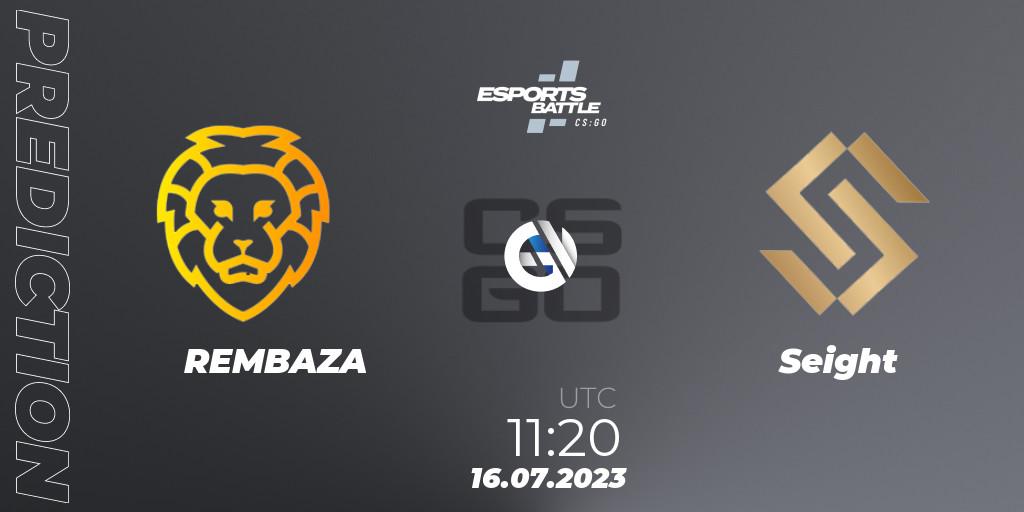 REMBAZA contre Seight : prédiction de match. 16.07.2023 at 11:20. Counter-Strike (CS2), ESportsBattle Season 24