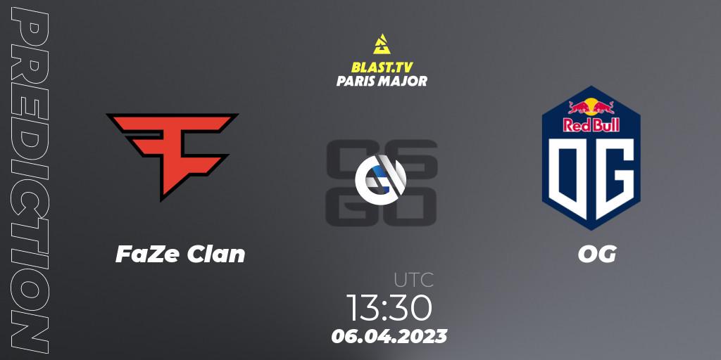 FaZe Clan contre OG : prédiction de match. 06.04.2023 at 13:30. Counter-Strike (CS2), BLAST.tv Paris Major 2023 Europe RMR A