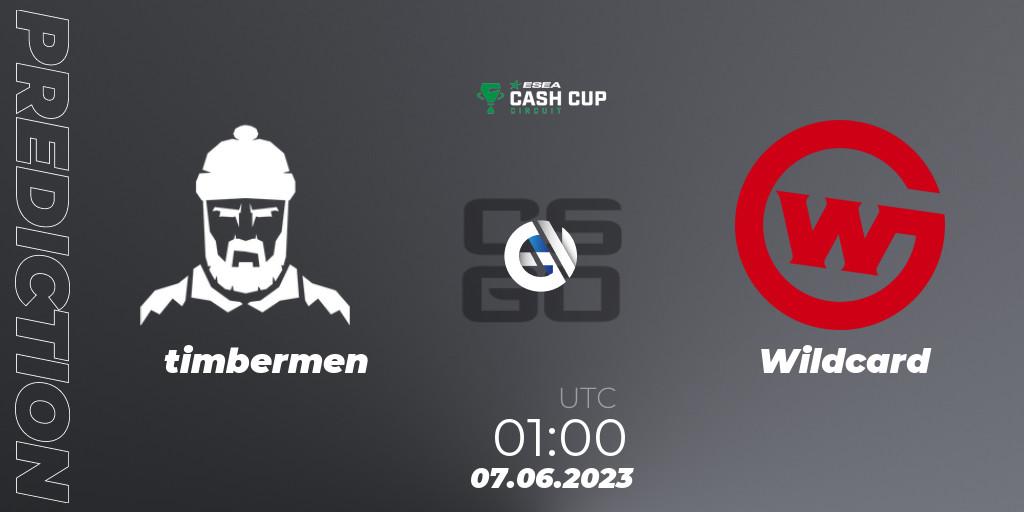 timbermen contre Wildcard : prédiction de match. 07.06.2023 at 01:00. Counter-Strike (CS2), ESEA Cash Cup Circuit Season 1 Finals