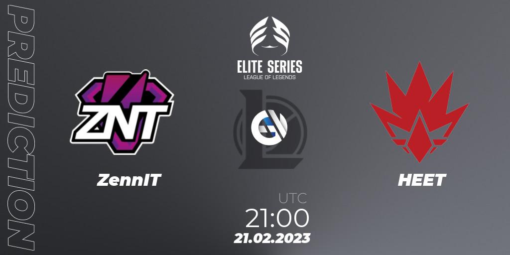 ZennIT contre HEET : prédiction de match. 21.02.2023 at 21:00. LoL, Elite Series Spring 2023 - Group Stage