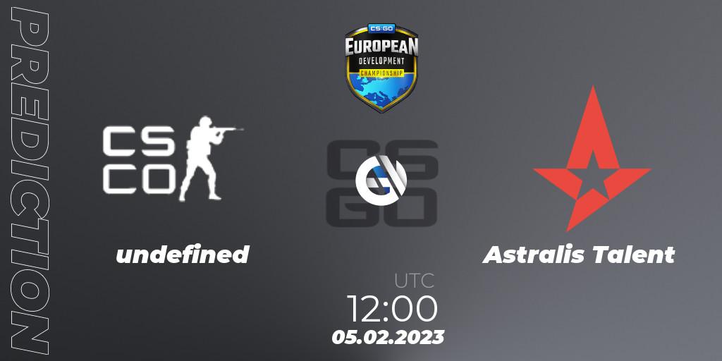 undefined contre Astralis Talent : prédiction de match. 05.02.23. CS2 (CS:GO), European Development Championship 7 Closed Qualifier