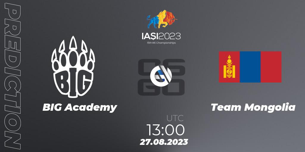 BIG Academy contre Team Mongolia : prédiction de match. 27.08.2023 at 19:40. Counter-Strike (CS2), IESF World Esports Championship 2023