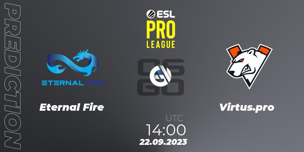 Eternal Fire contre Virtus.pro : prédiction de match. 22.09.2023 at 14:00. Counter-Strike (CS2), ESL Pro League Season 18