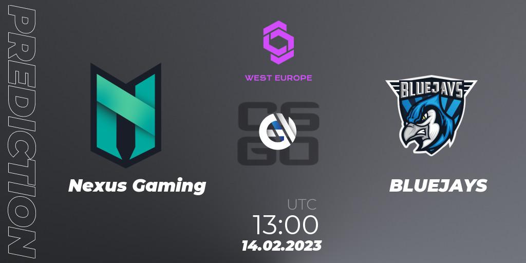 Nexus Gaming contre BLUEJAYS : prédiction de match. 14.02.23. CS2 (CS:GO), CCT West Europe Series #1