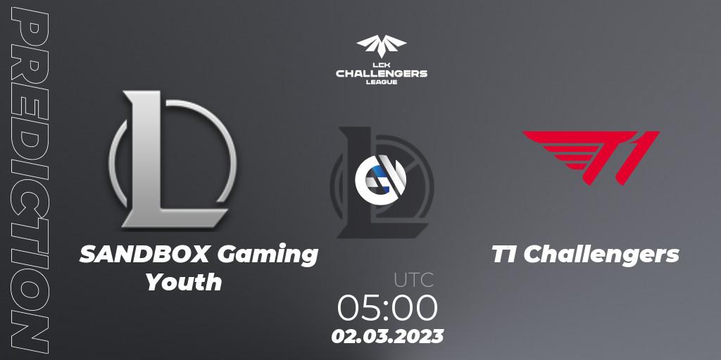 SANDBOX Gaming Youth contre T1 Challengers : prédiction de match. 02.03.2023 at 05:00. LoL, LCK Challengers League 2023 Spring