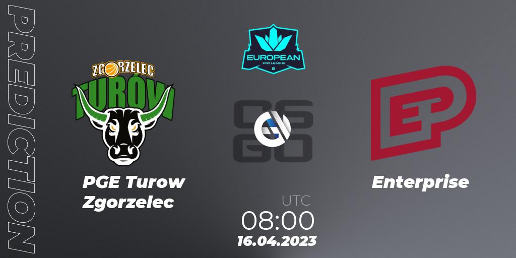 PGE Turow Zgorzelec contre Enterprise : prédiction de match. 17.04.2023 at 08:00. Counter-Strike (CS2), European Pro League Season 7