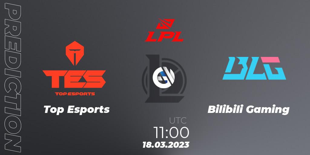 Top Esports contre Bilibili Gaming : prédiction de match. 18.03.2023 at 11:15. LoL, LPL Spring 2023 - Group Stage