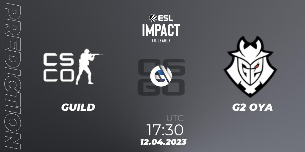 GUILD contre G2 OYA : prédiction de match. 12.04.2023 at 17:30. Counter-Strike (CS2), ESL Impact League Season 3: European Division