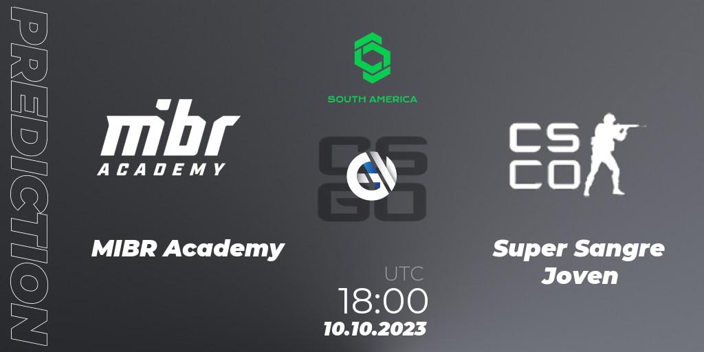 MIBR Academy contre Super Sangre Joven : prédiction de match. 10.10.2023 at 18:00. Counter-Strike (CS2), CCT South America Series #12