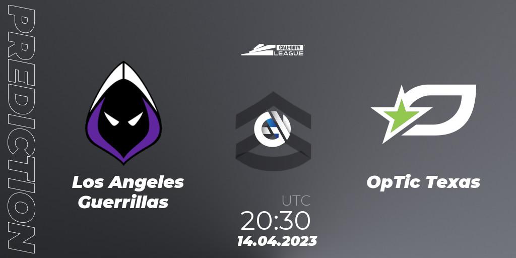 Los Angeles Guerrillas contre OpTic Texas : prédiction de match. 14.04.2023 at 20:30. Call of Duty, Call of Duty League 2023: Stage 4 Major Qualifiers