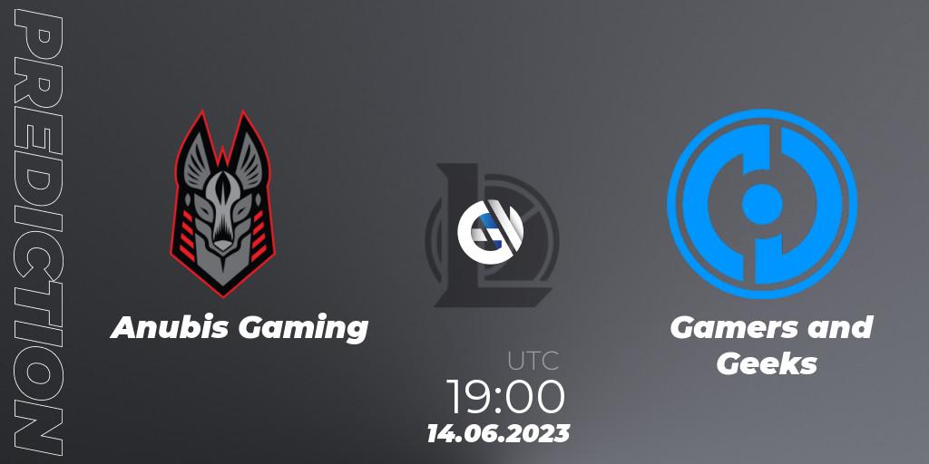 Anubis Gaming contre Gamers and Geeks : prédiction de match. 14.06.2023 at 19:00. LoL, Arabian League Summer 2023 - Group Stage